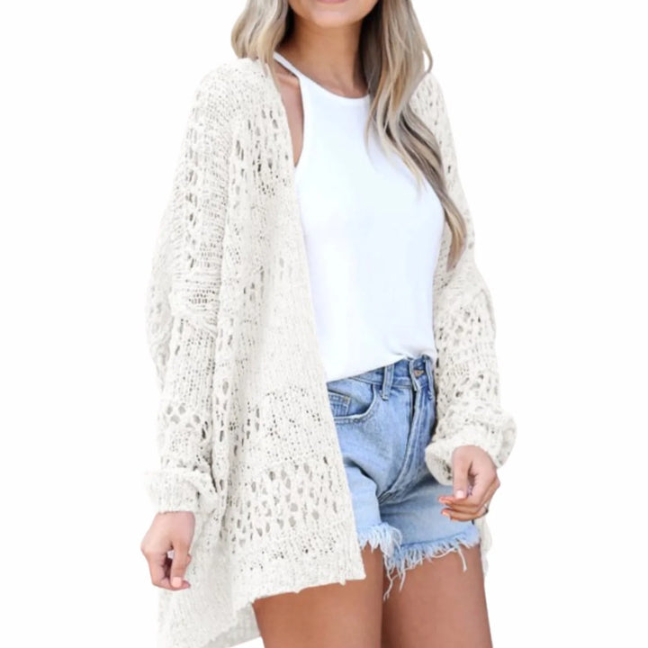 Katharina | Damen Oversize Strickjacke Boho Offener Häkel-Cardigan 1