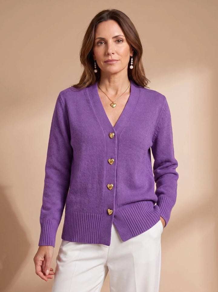 Katharina | Damen Strickjacke V-Ausschnitt Langarm Cardigan Goldene Herz-Knöpfe 6