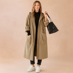 Kinga | Loose coat with hood and pockets 0