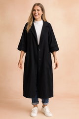 Kinga | Loose coat with hood and pockets 1