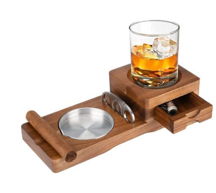 CedarWood | Luxurious Elegant Cigar Ashtray with Whiskey Glass Tray