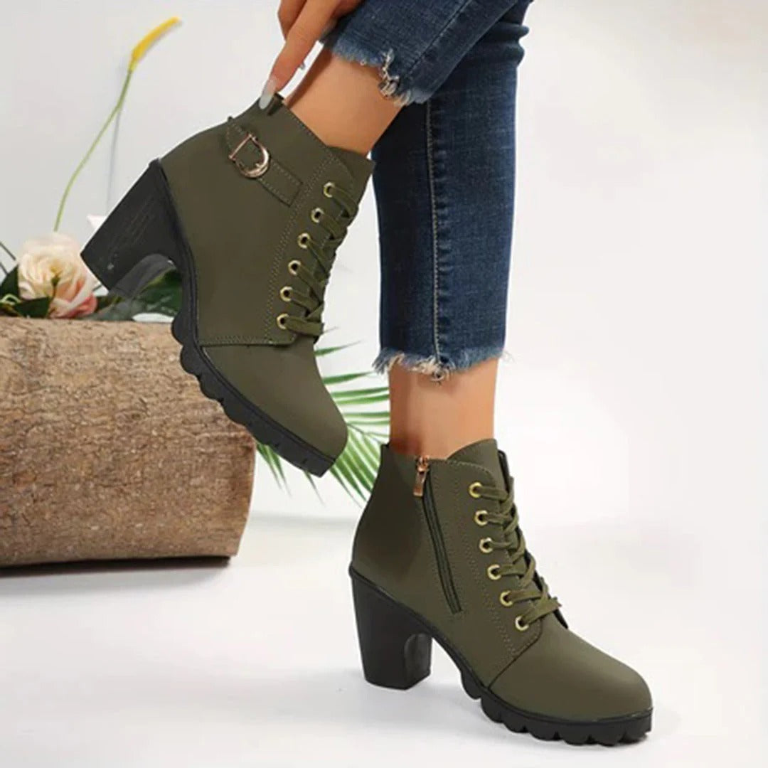 Lace-Up Ankle Boots for Women – Edgy Style with Chunky Heel 1