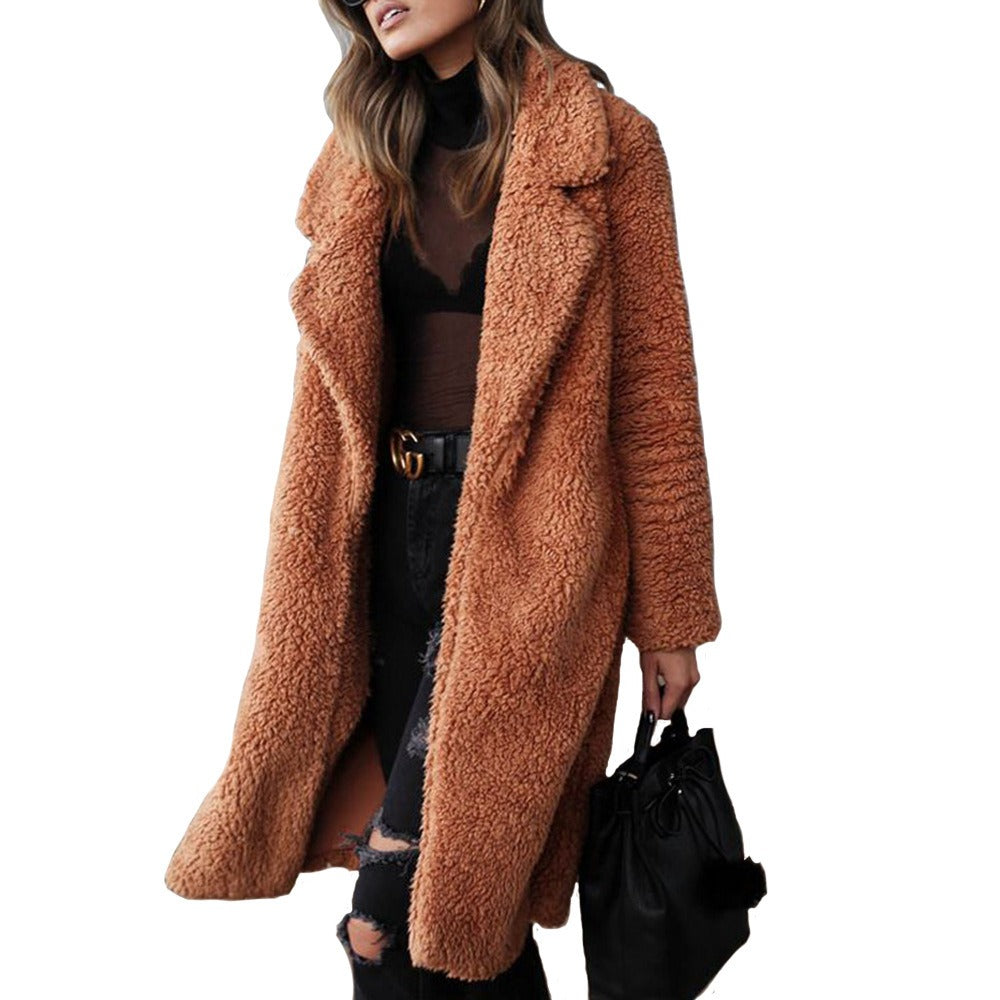 Laura | Long fleece coat with collar 1