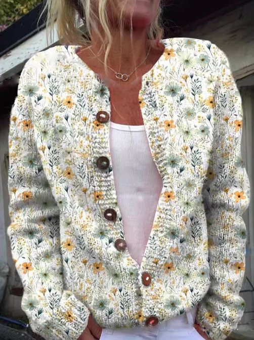 Lena | Damen Klassische Gemusterte Strickjacke mit Knöpfen 1