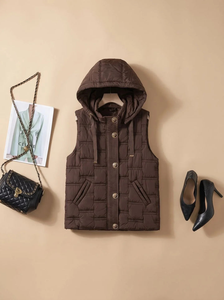 Leonie | Damen Bodywarmer Gesteppte Kapuzenweste mit Knopfleiste 0