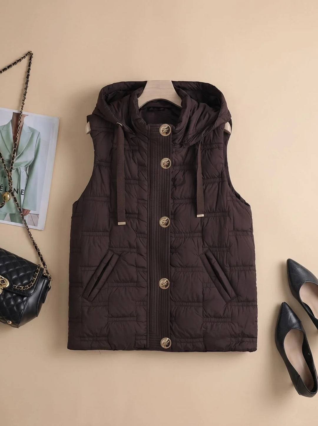 Leonie | Damen Bodywarmer Gesteppte Kapuzenweste mit Knopfleiste 3
