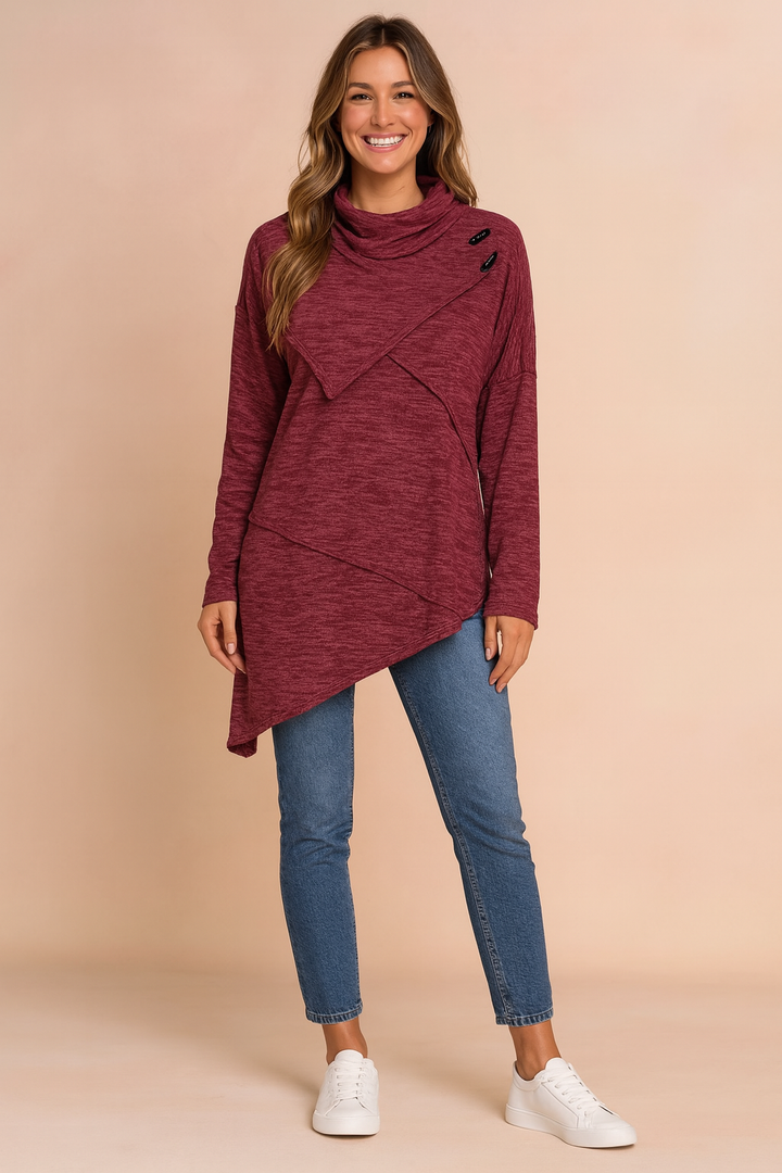 Lidia | Asymmetrical sweater with a decorative clasp 4