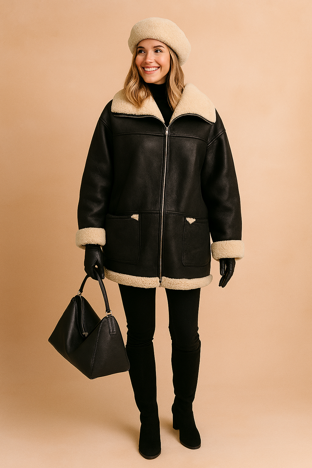 Lidia | Aviator jacket with fur collar and trim 0