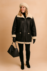 Lidia | Aviator jacket with fur collar and trim 0