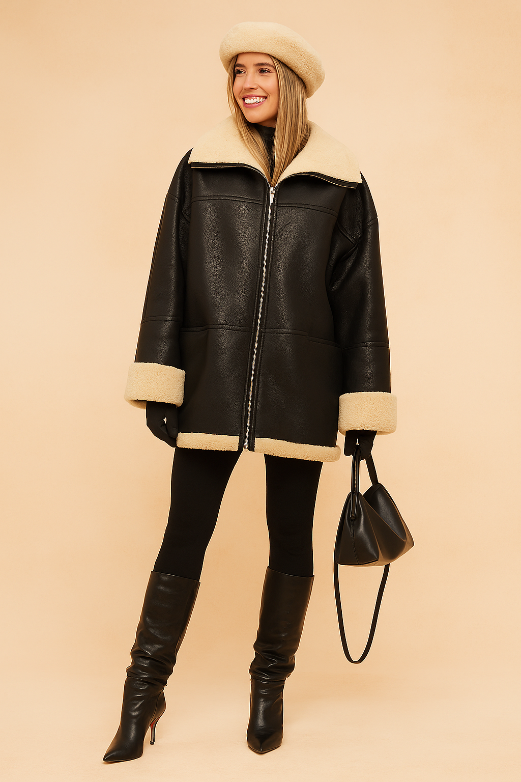 Lidia | Aviator jacket with fur collar and trim 1