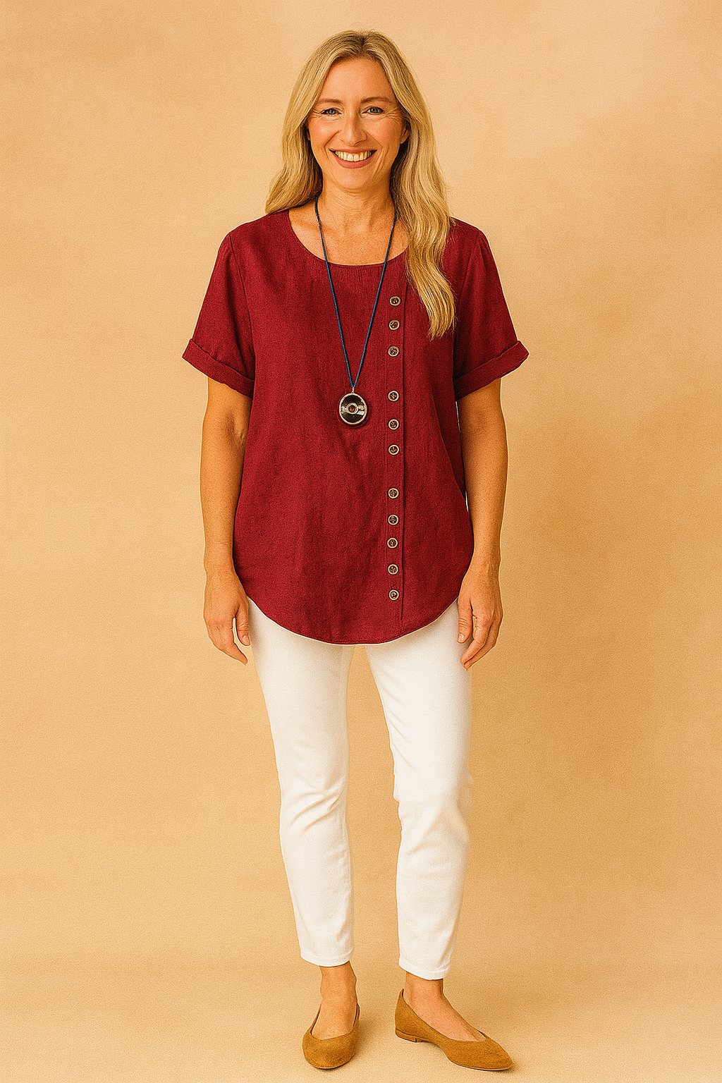 Liva | Asymmetrical blouse with decorative clasp 1