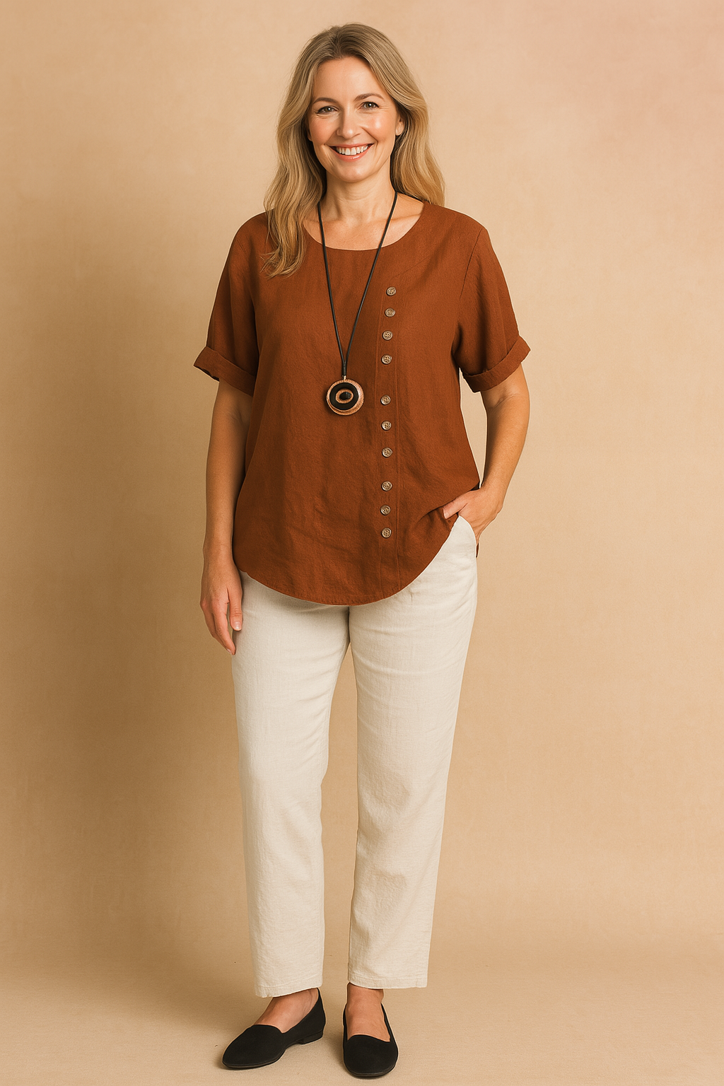Liva | Asymmetrical blouse with decorative clasp 2