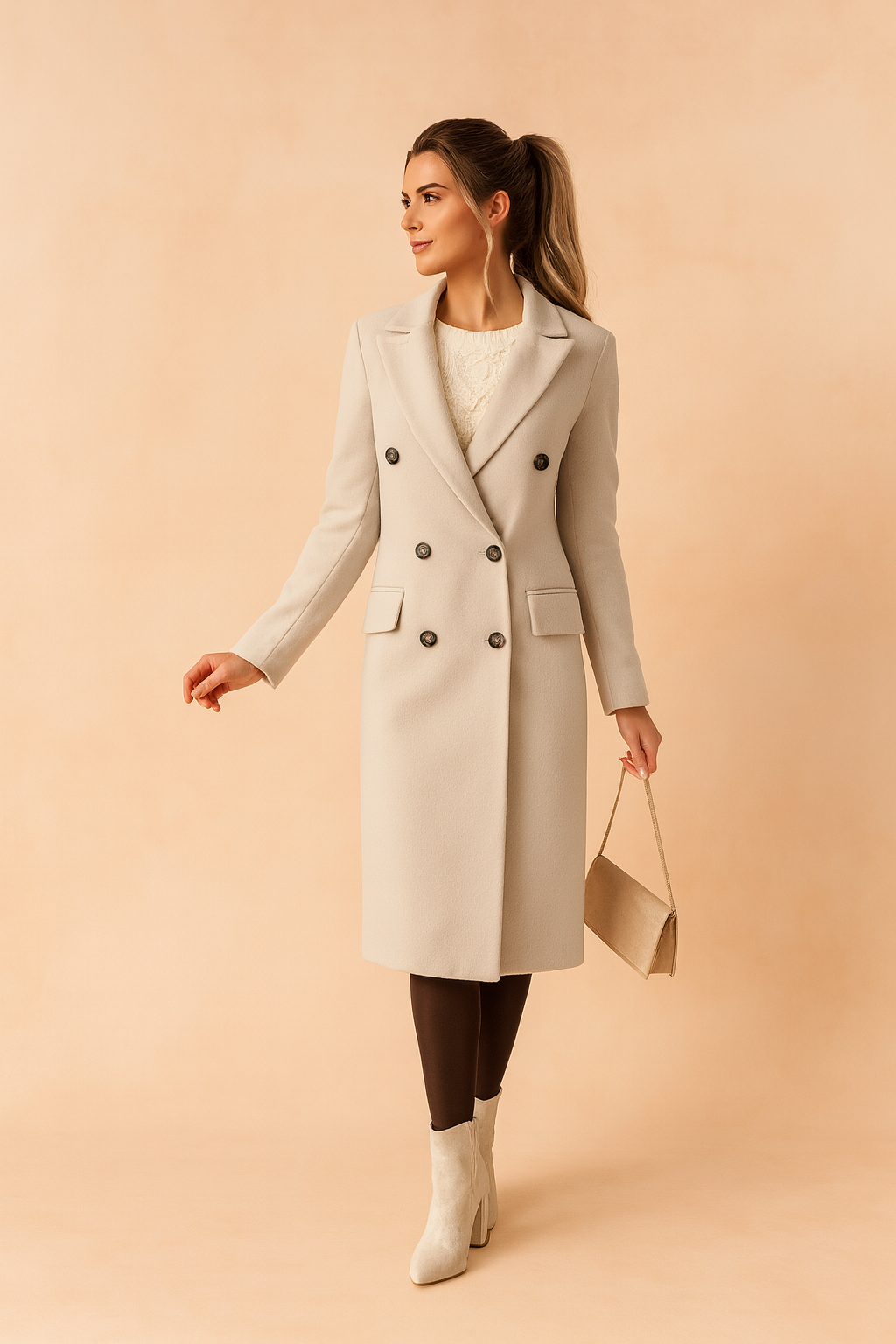 Long women's winter coat, double-breasted, elegant, business style 1