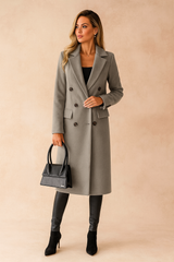 Long women's winter coat, double-breasted, elegant, business style 2