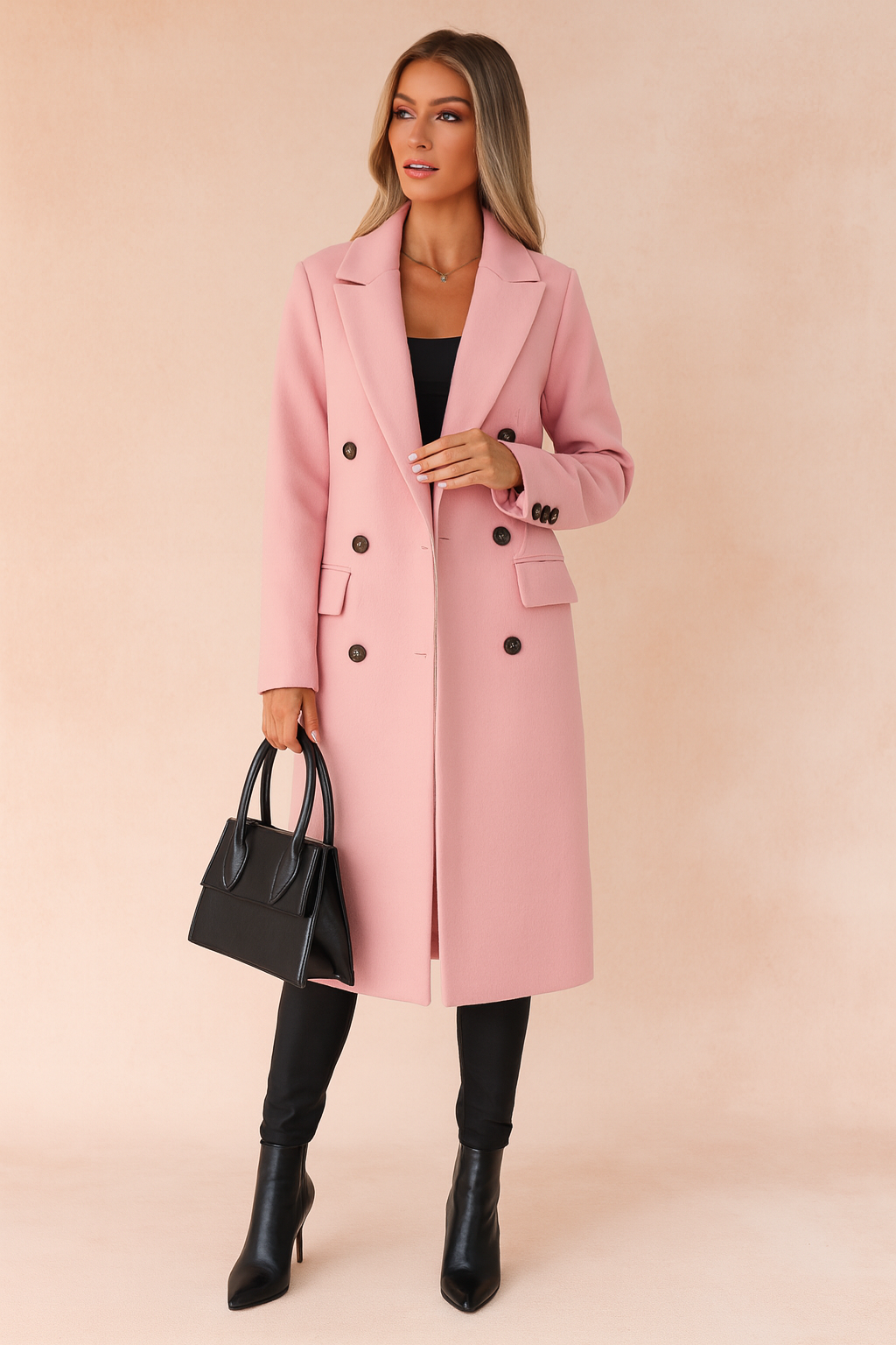 Long women's winter coat, double-breasted, elegant, business style 3