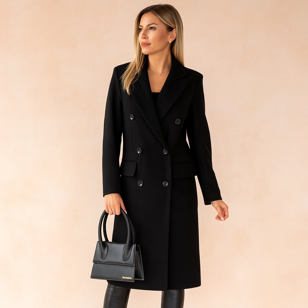 Long women's winter coat, double-breasted, elegant, business style 4