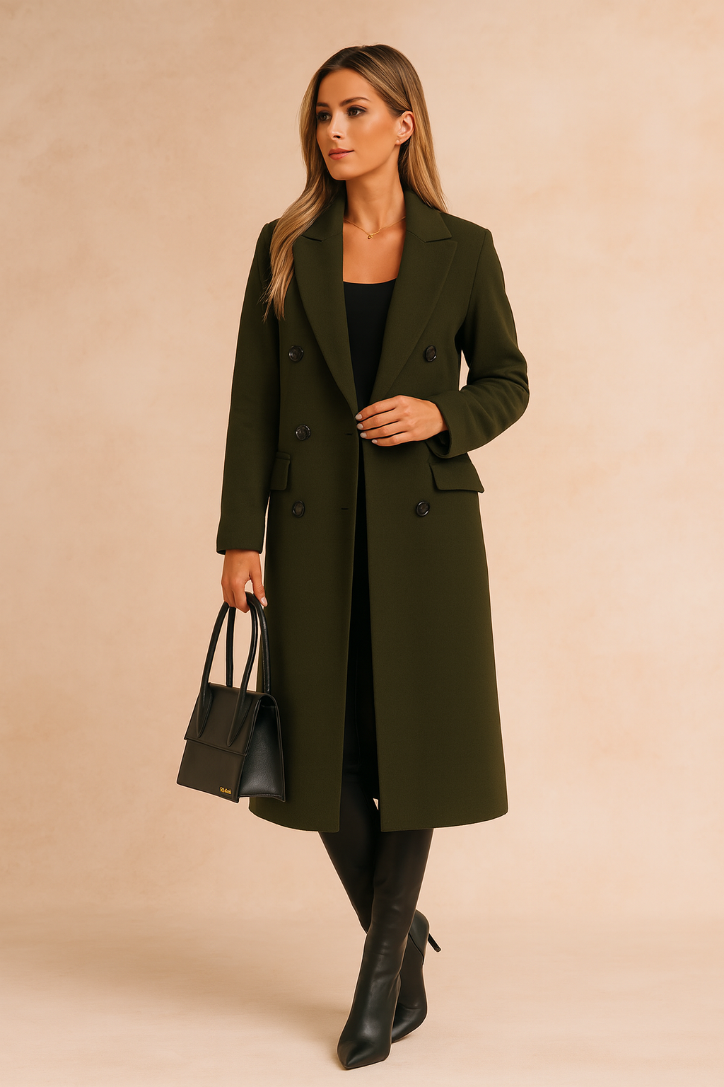 Long women's winter coat, double-breasted, elegant, business style 5