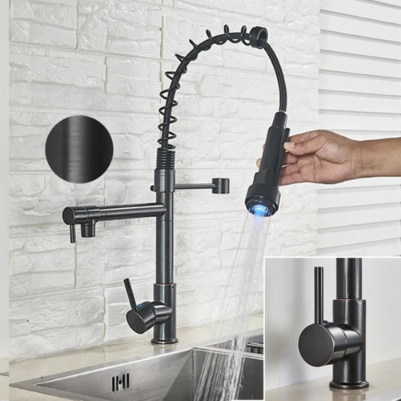 LumiFlow Spring Faucet – Chrome LED Kitchen Faucet with a Flexible Spring Spout and Colour-Changing Technology, featuring a Single Handle design for your kitchen sink. 0