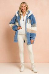 Magda | Fluffy jacket with a striped hood 0