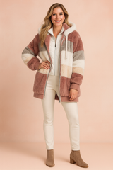 Magda | Fluffy jacket with a striped hood 1