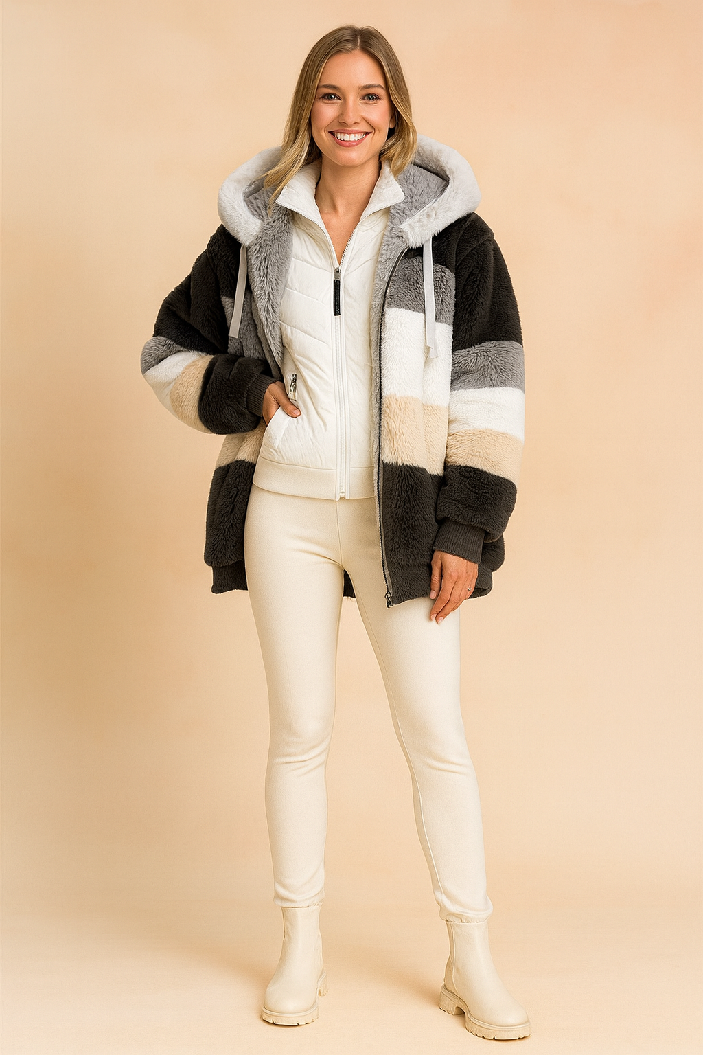 Magda | Fluffy jacket with a striped hood 3