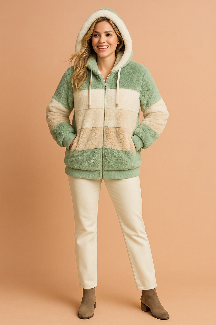 Magda | Fluffy jacket with a striped hood 4