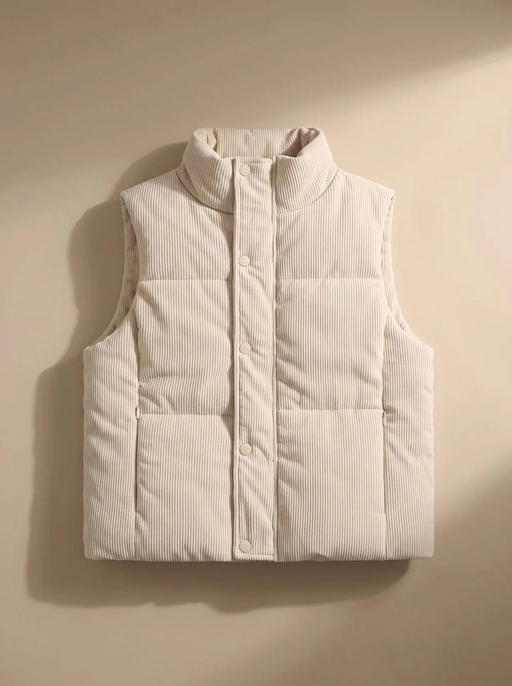 Marie | Damen Corduroy-Steppweste Kurzer Bodywarmer mit Stehkragen Druckknopf 0