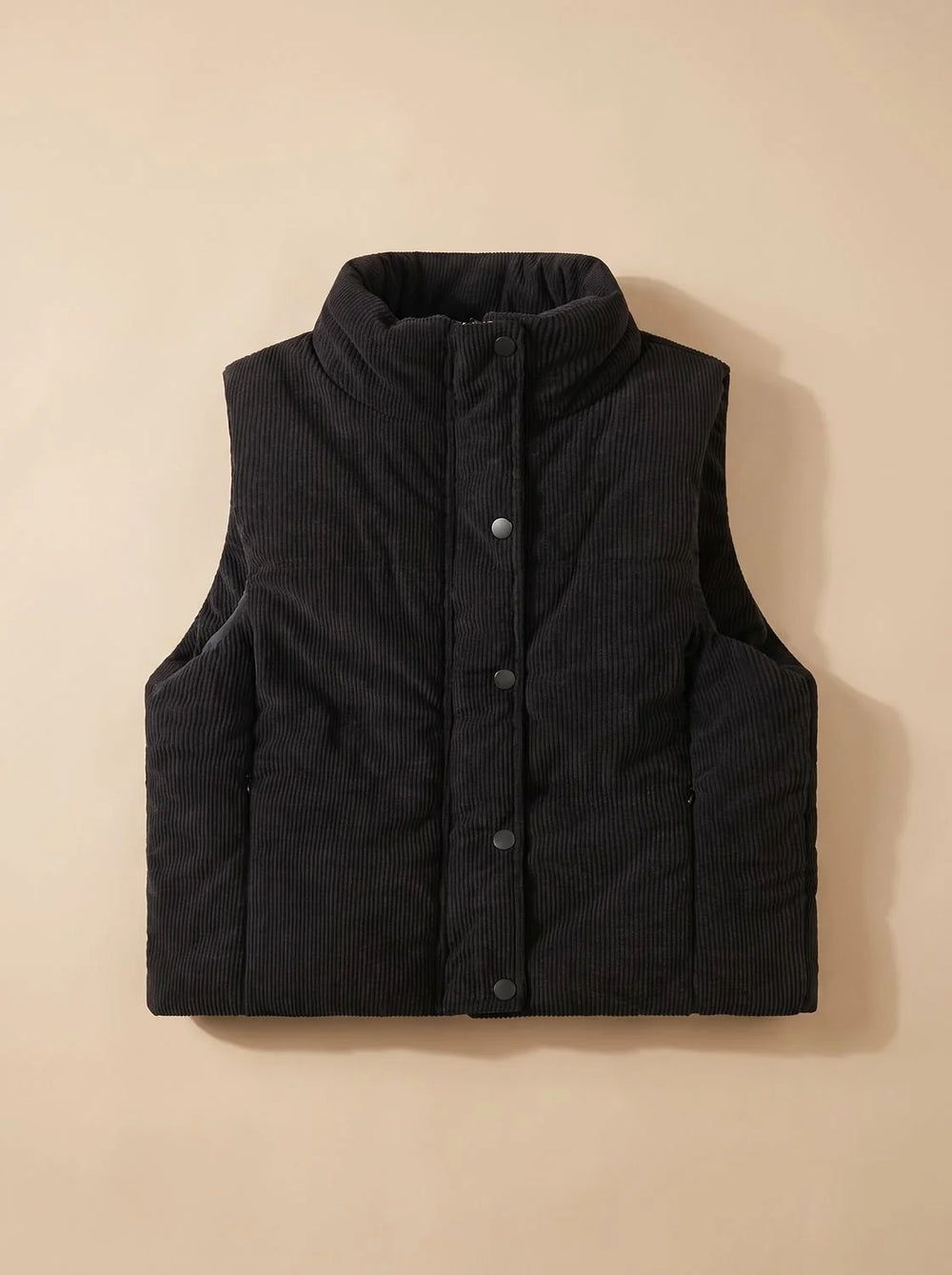 Marie | Damen Corduroy-Steppweste Kurzer Bodywarmer mit Stehkragen Druckknopf 1