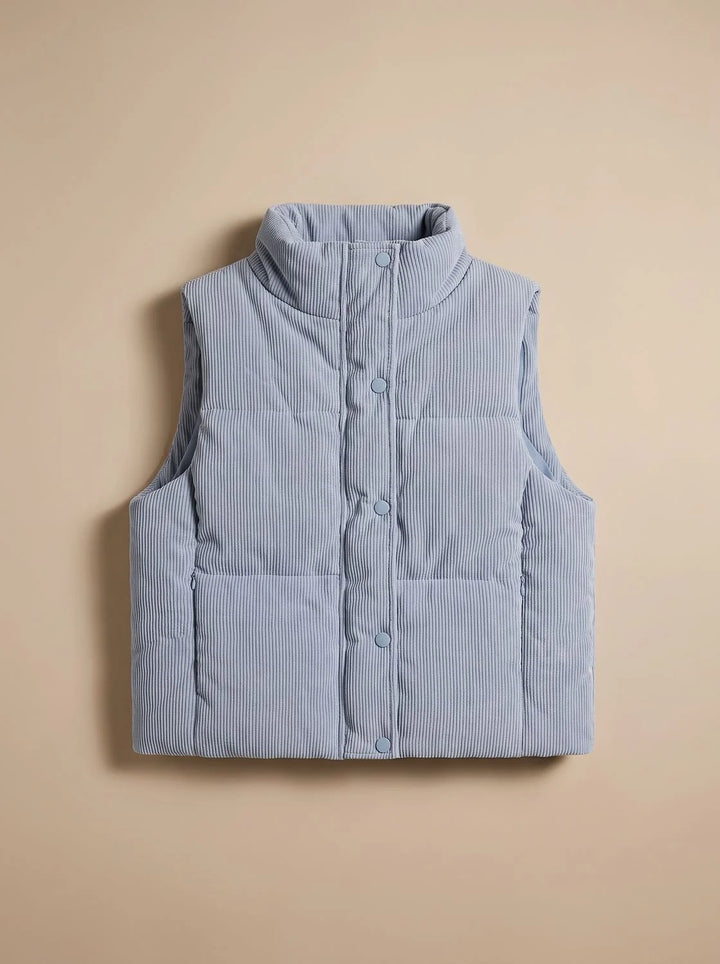 Marie | Damen Corduroy-Steppweste Kurzer Bodywarmer mit Stehkragen Druckknopf 3