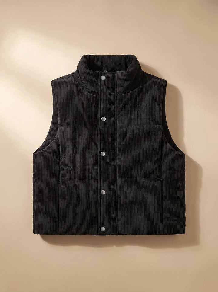 Marie | Damen Corduroy-Steppweste Kurzer Bodywarmer mit Stehkragen Druckknopf 5