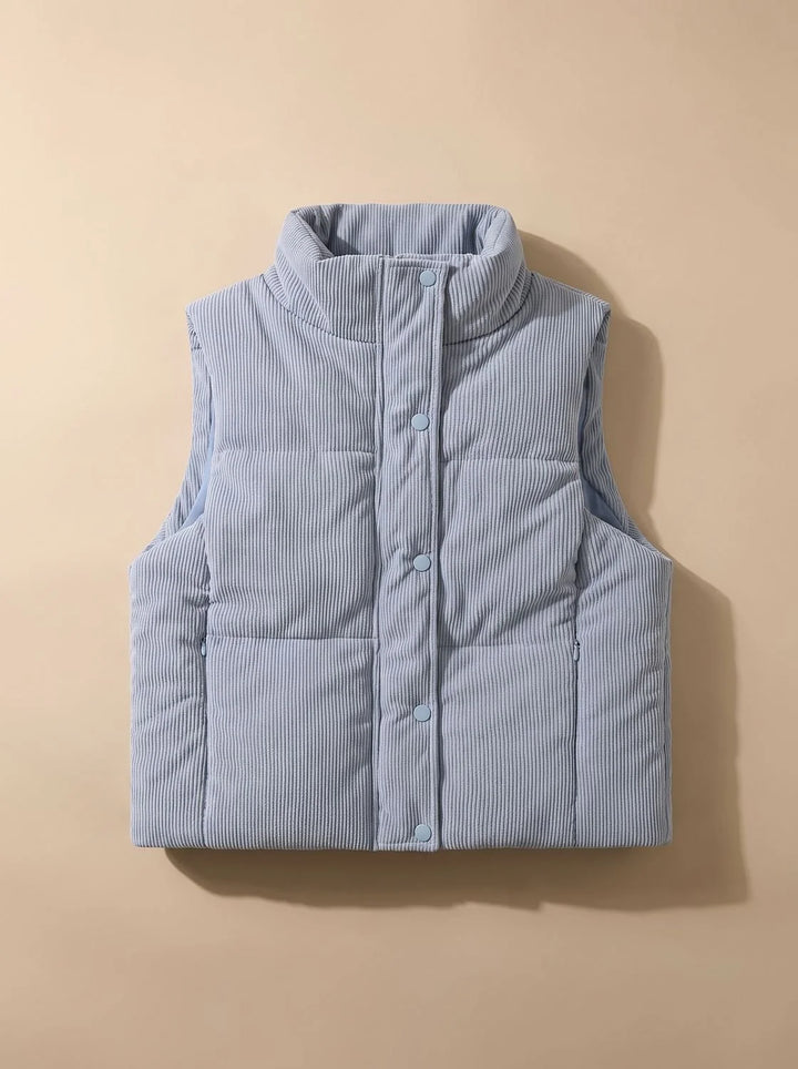 Marie | Damen Corduroy-Steppweste Kurzer Bodywarmer mit Stehkragen Druckknopf 6