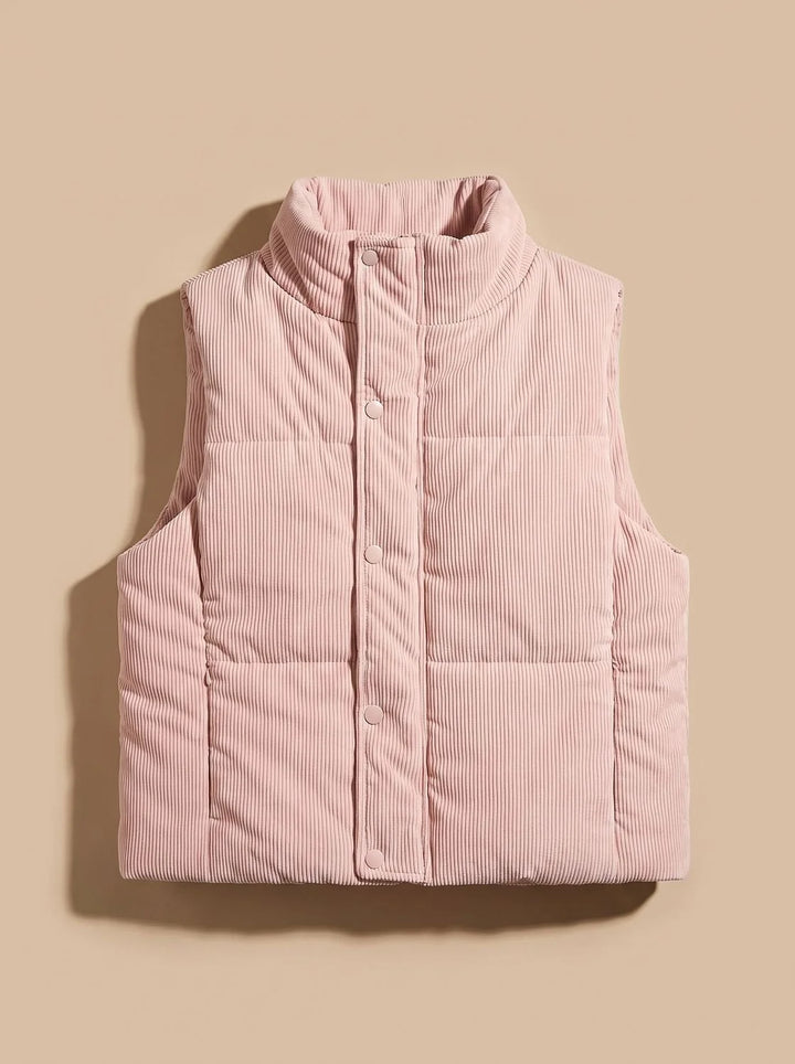 Marie | Damen Corduroy-Steppweste Kurzer Bodywarmer mit Stehkragen Druckknopf 8