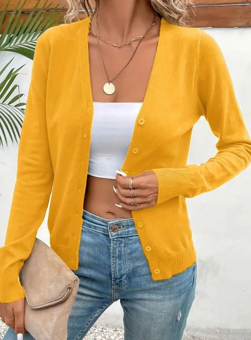 Marlene | Strickjacke Damen V-Ausschnitt Knopfleiste Langarm Cardigan 0