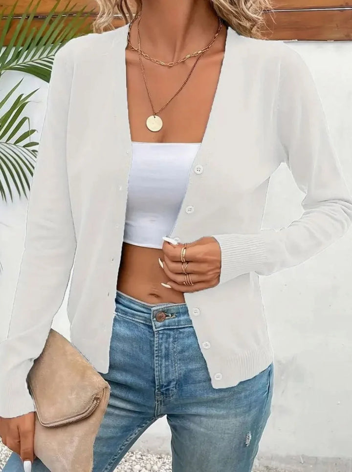 Marlene | Strickjacke Damen V-Ausschnitt Knopfleiste Langarm Cardigan 11