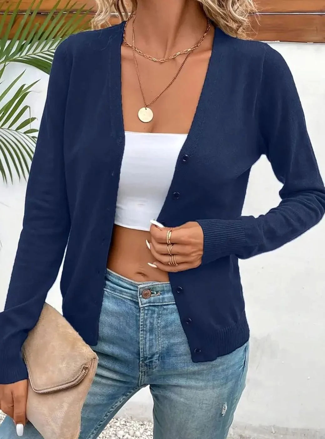 Marlene | Strickjacke Damen V-Ausschnitt Knopfleiste Langarm Cardigan 4
