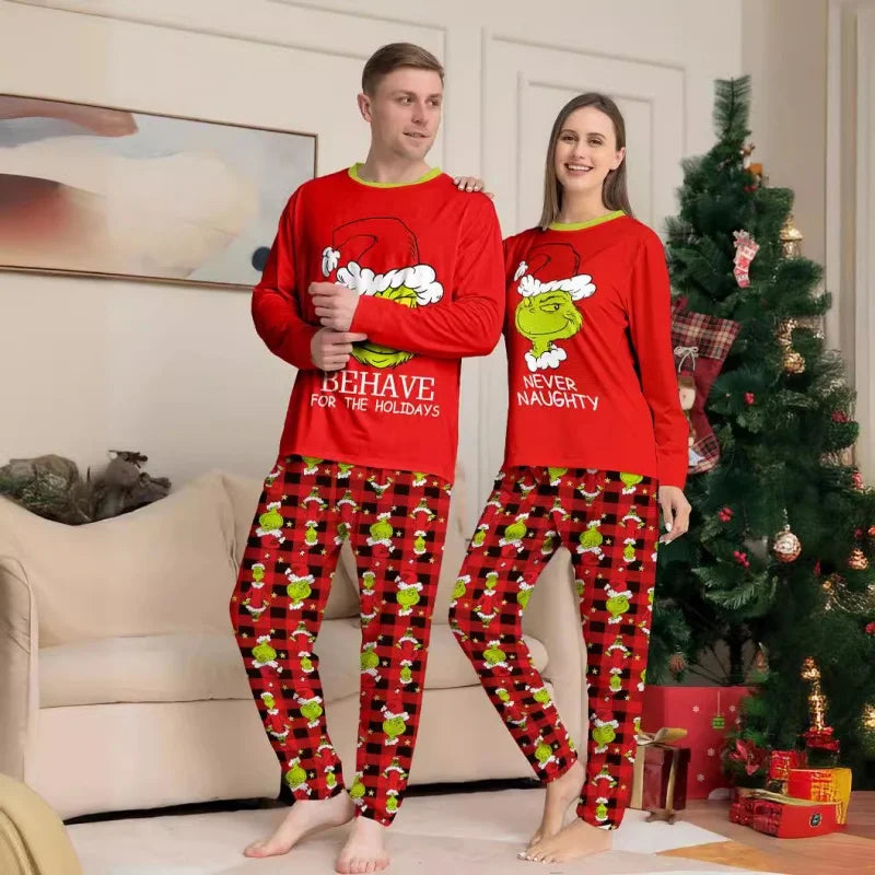 Matching Family Christmas Pajamas Set Fun Little Monster Print Cotton 1