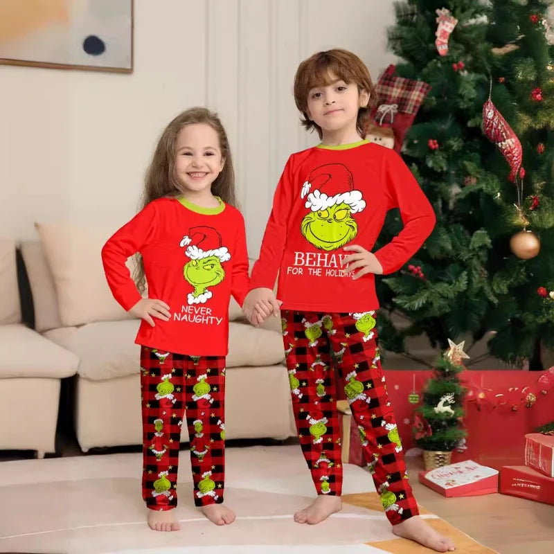 Matching Family Christmas Pajamas Set Fun Little Monster Print Cotton 2