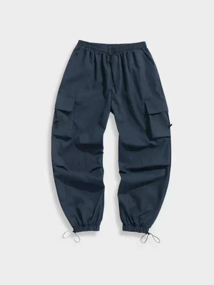 Men's Cargo Trousers - Black Wide-Leg Design with Elastic Waistband & Adjustable Ankles for Comfort and Style 2
