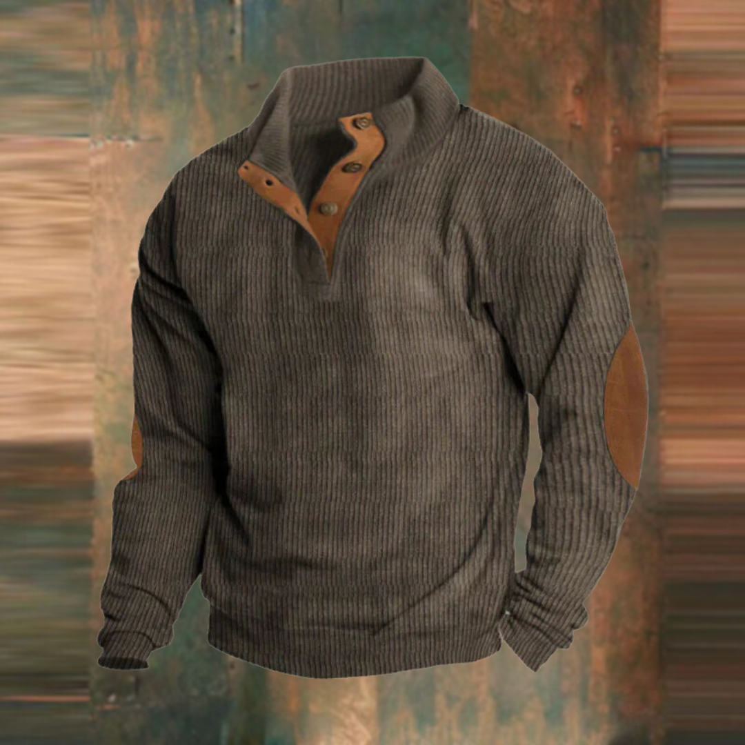 Men's Casual Ribbed Sweater with Button Placket Collar - Comfortable Knitwear for Year-Round Style 2