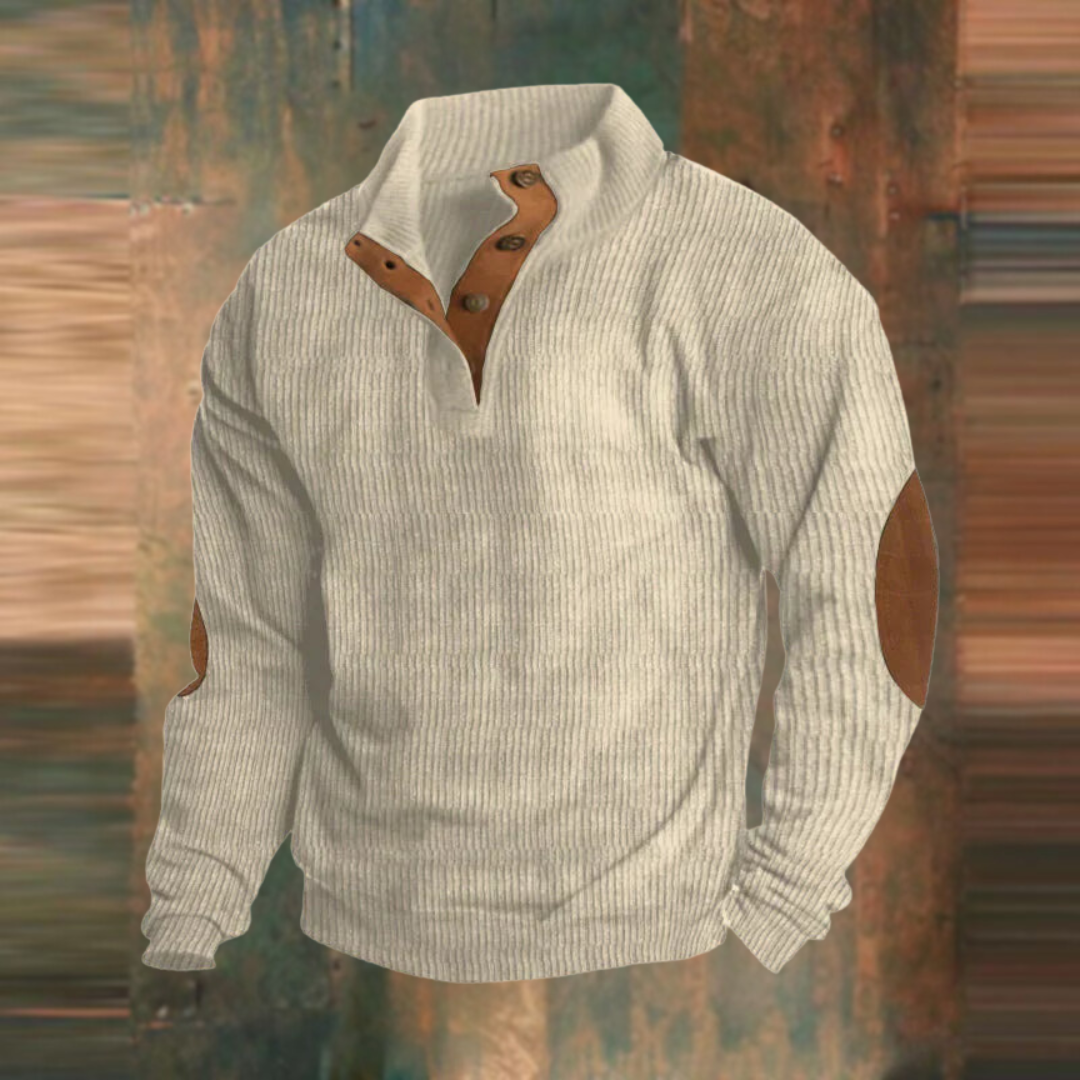 Men's Casual Ribbed Sweater with Button Placket Collar - Comfortable Knitwear for Year-Round Style 3