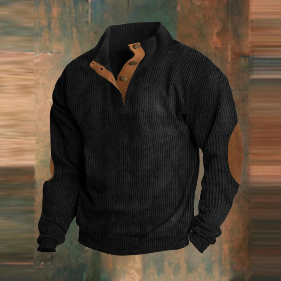 Men's Casual Ribbed Sweater with Button Placket Collar - Comfortable Knitwear for Year-Round Style 4