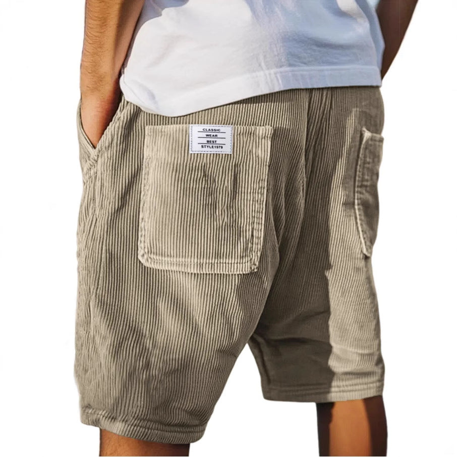 Men's Casual Shorts with Elastic Waistband, Unique Corduroy Texture, Urban Style 1