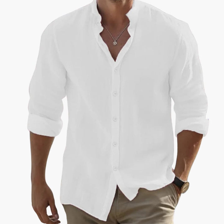 Men's Casual Summer Shirt, Long Sleeves, Stand-Up Collar, Lightweight, Breathable Design for Warm Weather Fashion 1