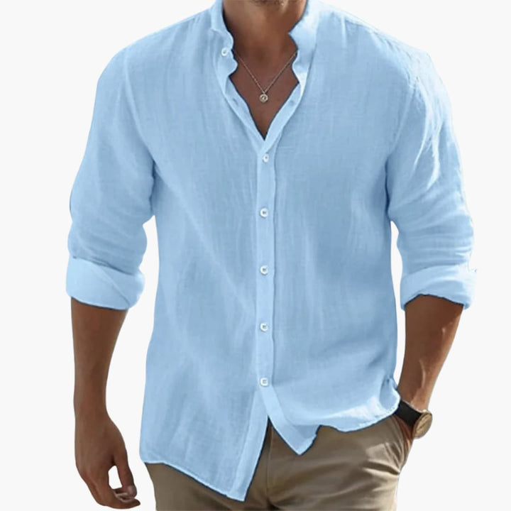 Men's Casual Summer Shirt, Long Sleeves, Stand-Up Collar, Lightweight, Breathable Design for Warm Weather Fashion 3