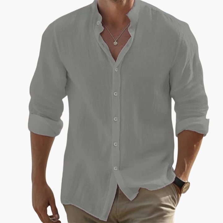 Men's Casual Summer Shirt, Long Sleeves, Stand-Up Collar, Lightweight, Breathable Design for Warm Weather Fashion 4