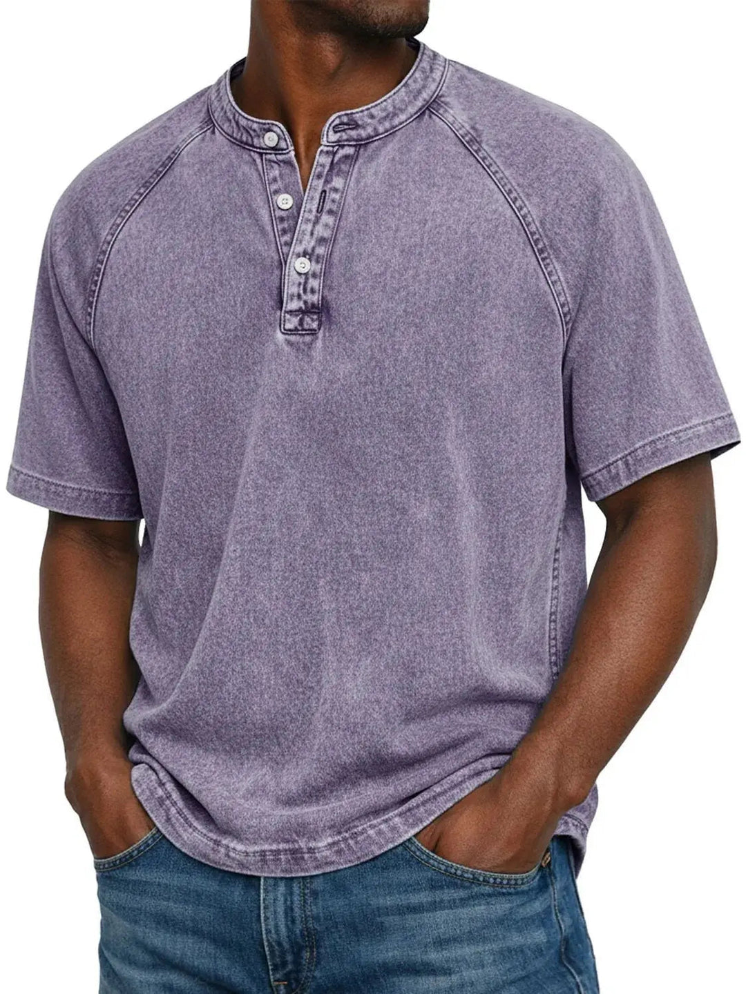 Men’s Casual Washed Henley Short Sleeve T-Shirt for Everyday Comfort 0