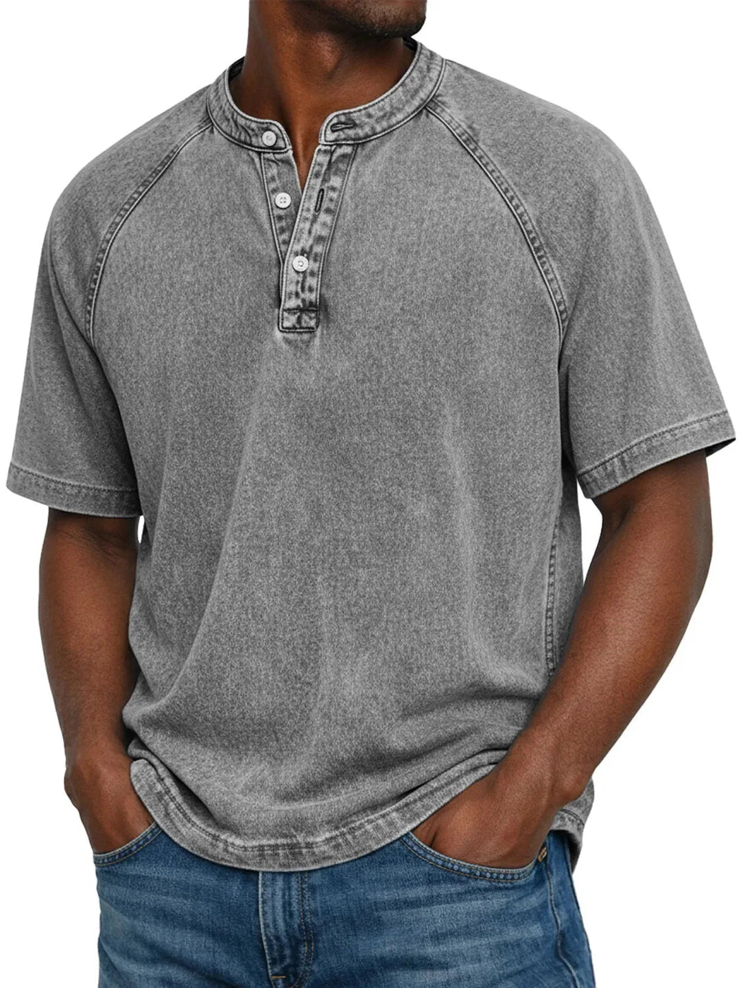 Men’s Casual Washed Henley Short Sleeve T-Shirt for Everyday Comfort 3