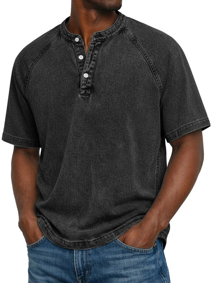 Men’s Casual Washed Henley Short Sleeve T-Shirt for Everyday Comfort 4