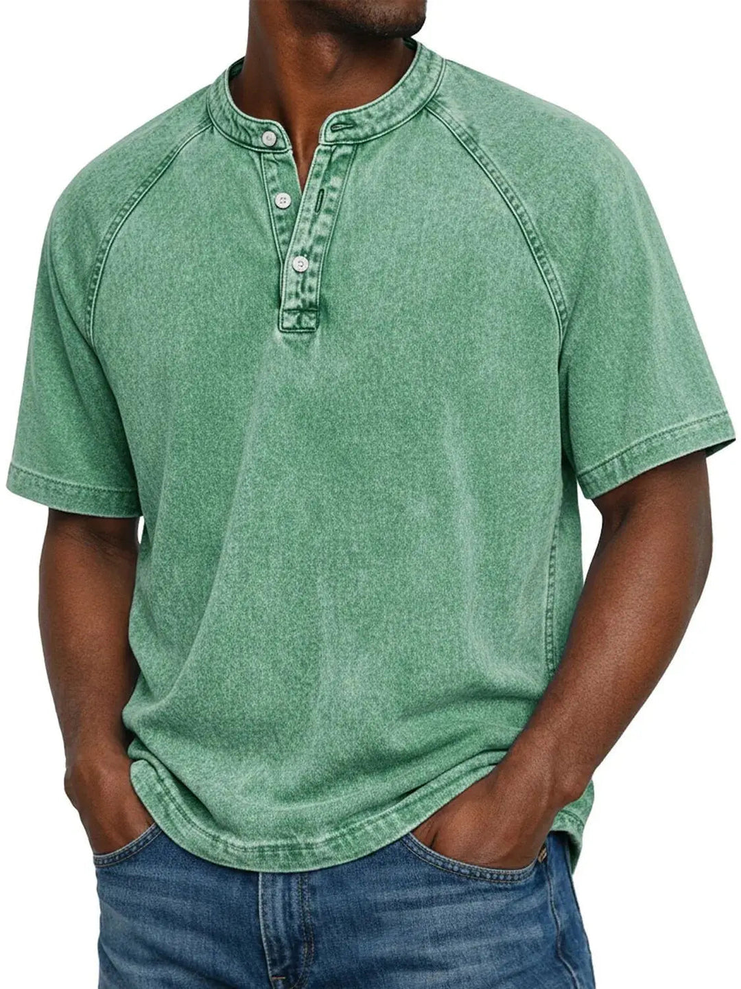 Men’s Casual Washed Henley Short Sleeve T-Shirt for Everyday Comfort 5