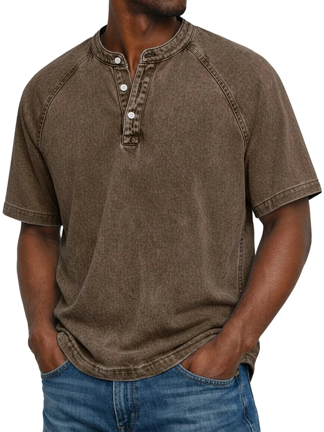 Men’s Casual Washed Henley Short Sleeve T-Shirt for Everyday Comfort 7